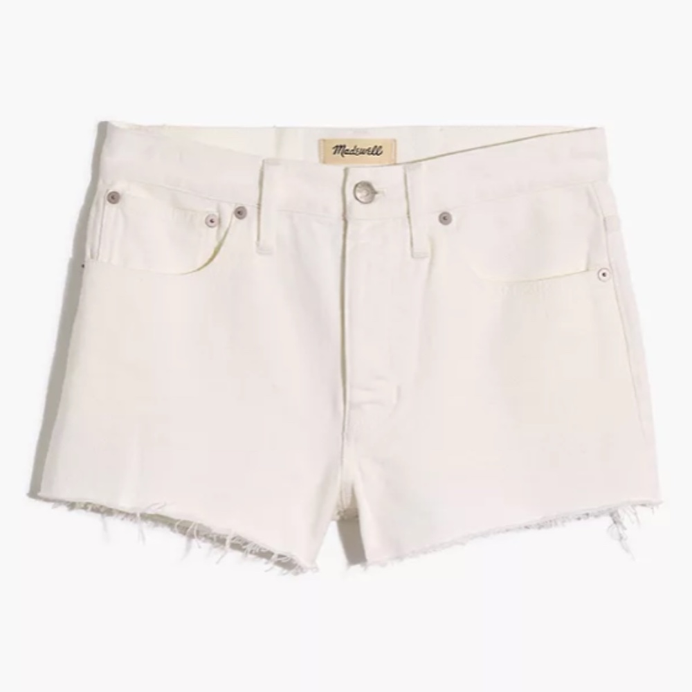 NWT Madewell | White Relaxed Denim Raw Hem Shorts Size 28